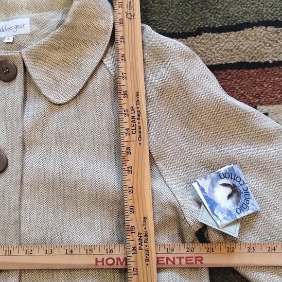 goddess gear NEW Organic Cotton Tweed Buttoned Lined Pocketed Pea Swing Coat L - Picture 7 of 16